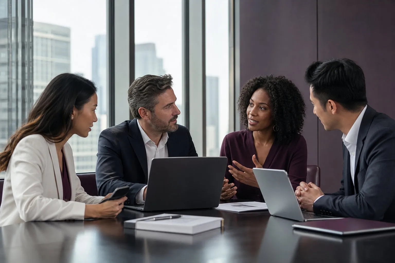 A diverse ProHCR consulting team collaborating around a conference table