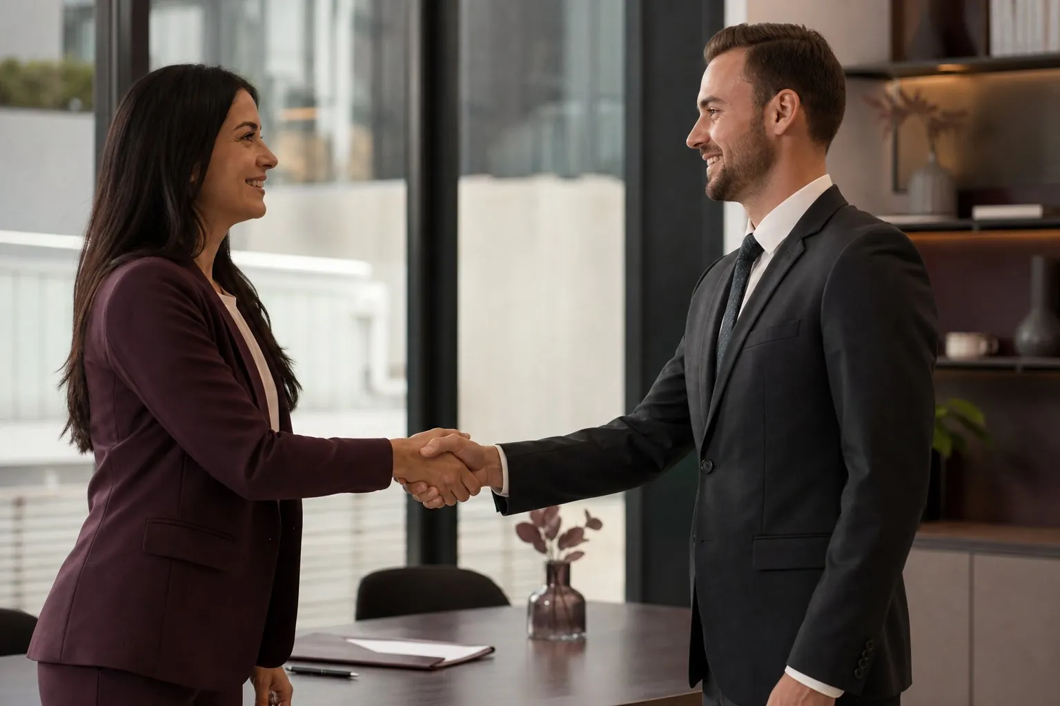 A ProHCR recruiter shaking hands with a candidate during a staffing interview